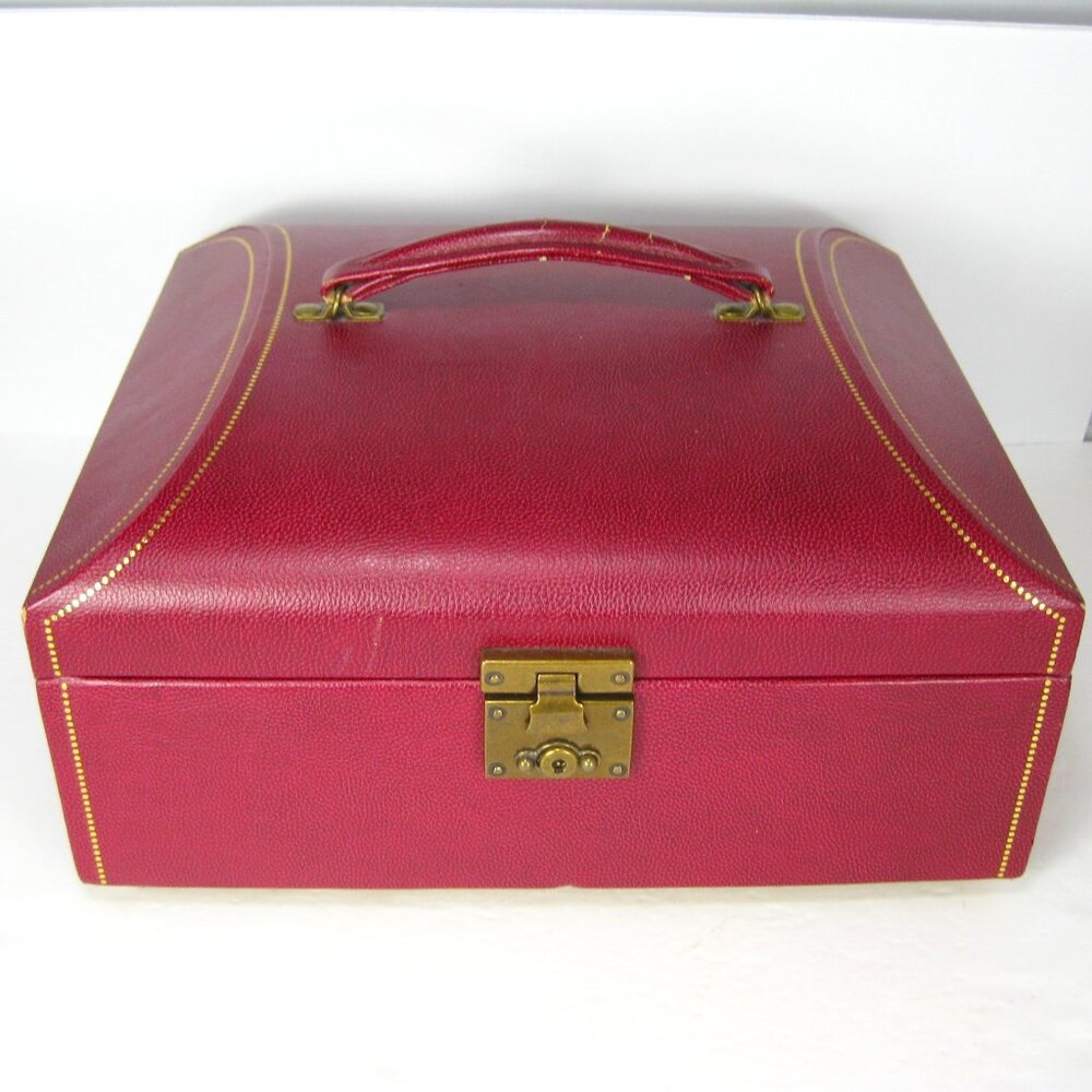 Pottery Barn Wolf Designs Red Faux Leather JEWELRY BOX Large Two layers
